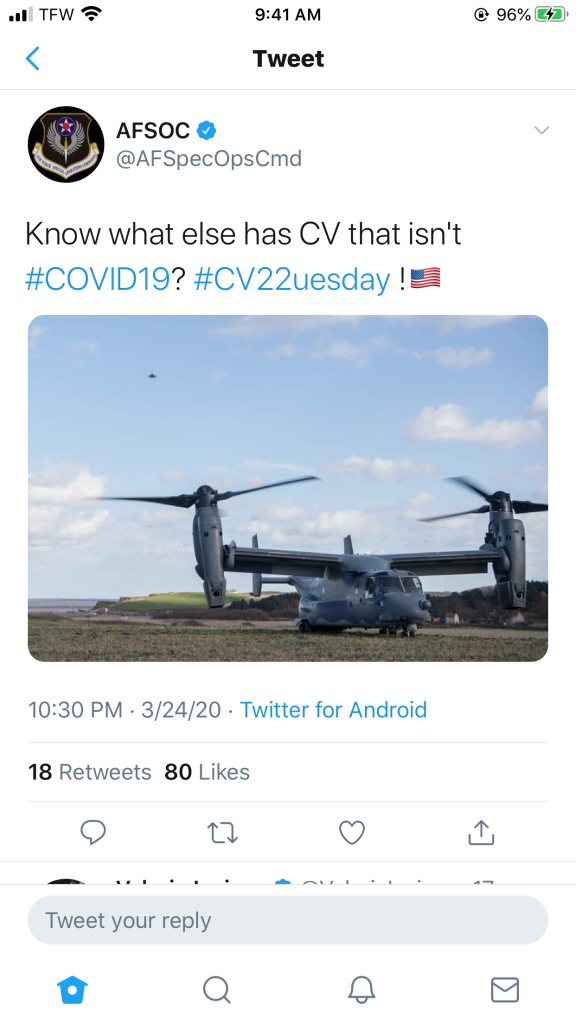 AFSOC deletes COVID-19 related Tweet causing minor social media ruckus
