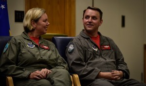 To have and to hold, in Lancer or Spirit bombers: Trailblazing husband-wife pilots retire together