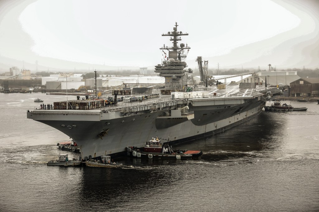 Aircraft carrier Bush leaves Norfolk Naval Shipyard after 30 months of maintenance