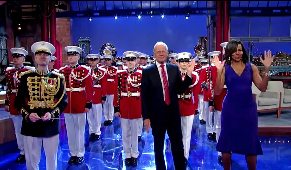 Watch: Michelle Obama, U.S. Marine Band on Letterman