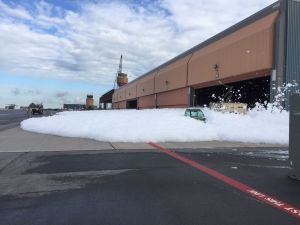 Fire-suppression miscue douses Drum helicopters in foam
