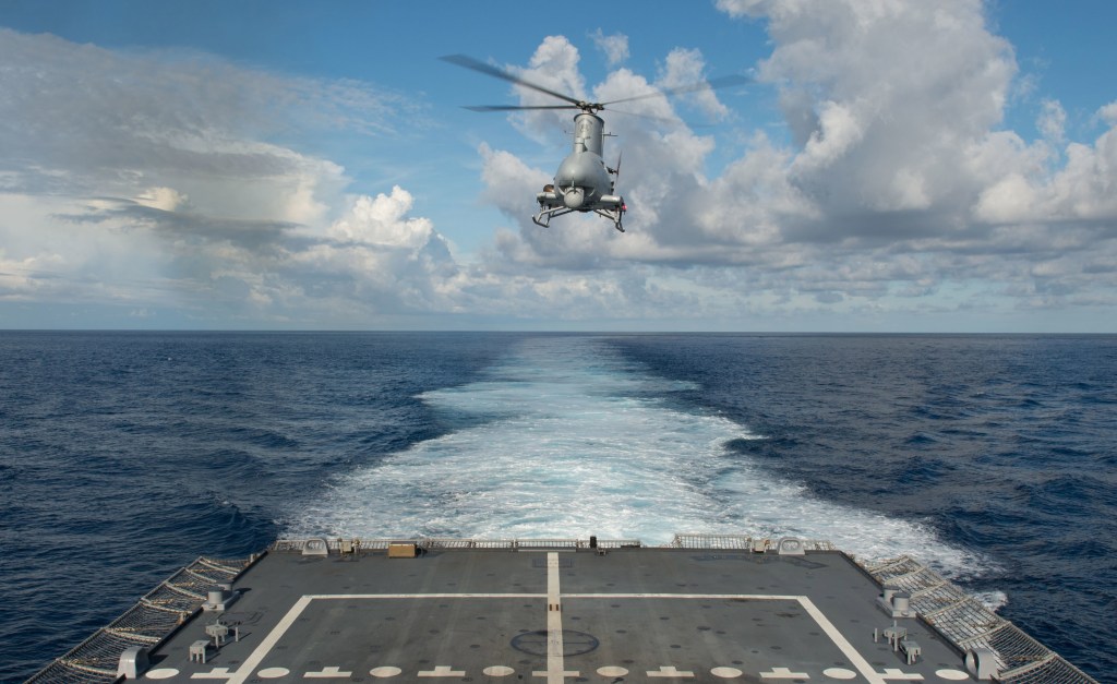 Unmanned Fire Scout helicopter displays maritime radar