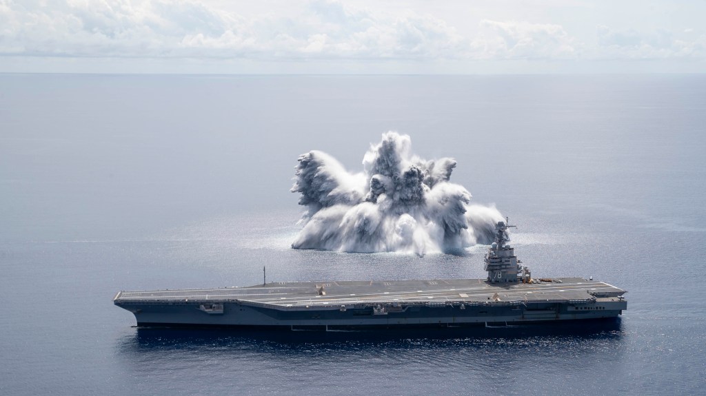 US Navy conducts first of three blasts in carrier Gerald R. Ford shock trials