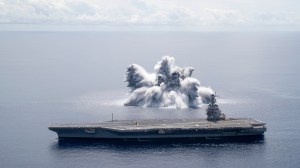 US Navy conducts first of three blasts in carrier Gerald R. Ford shock trials