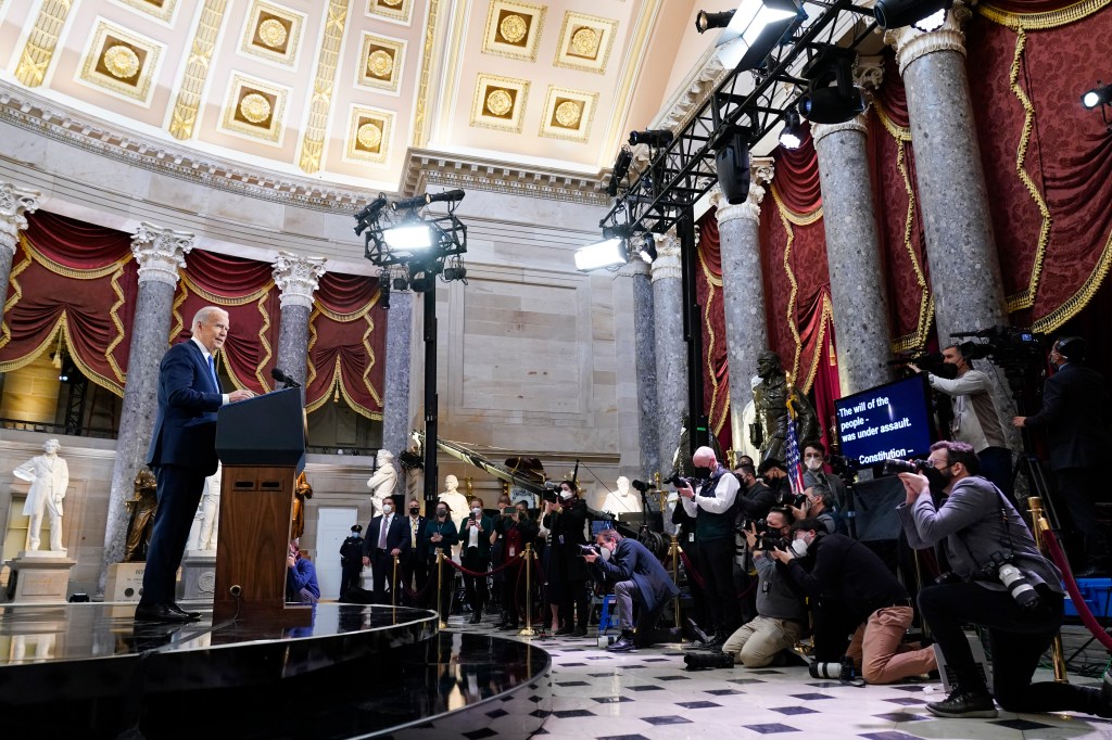 Biden praises Guard response to Jan. 6 attack in fiery anniversary speech