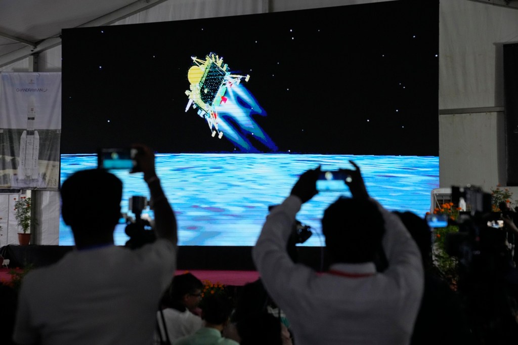 India lands a spacecraft near moon’s south pole, joining an elite club