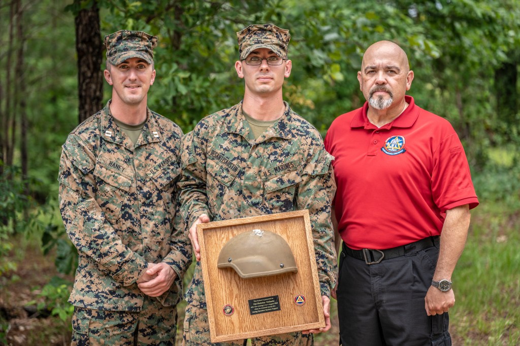 Marine shot in the head in Afghanistan gets back helmet that saved his life