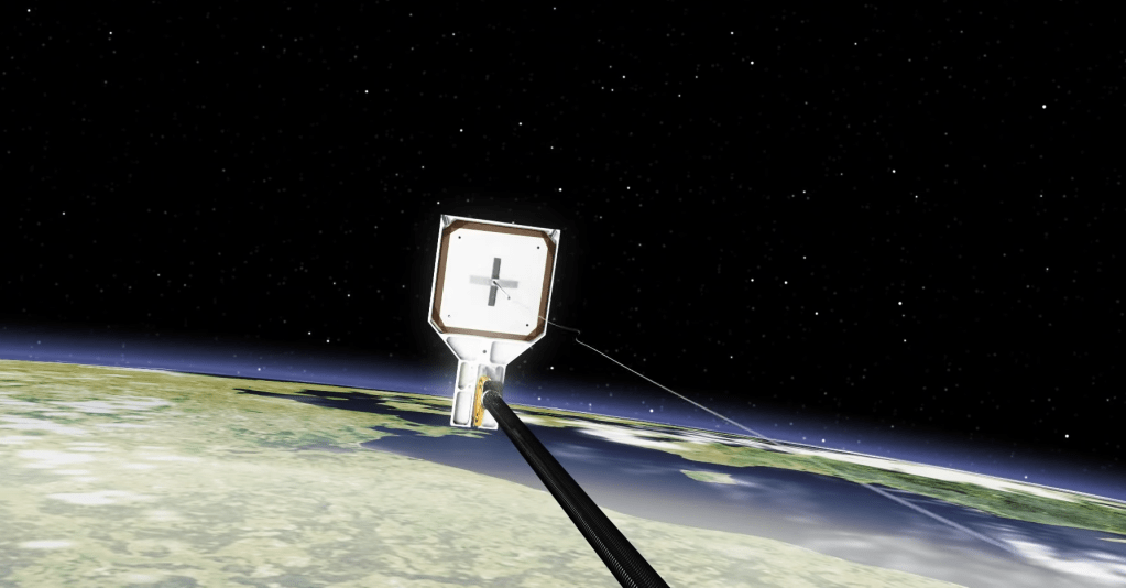 Satellite launches harpoon to catch debris in orbit