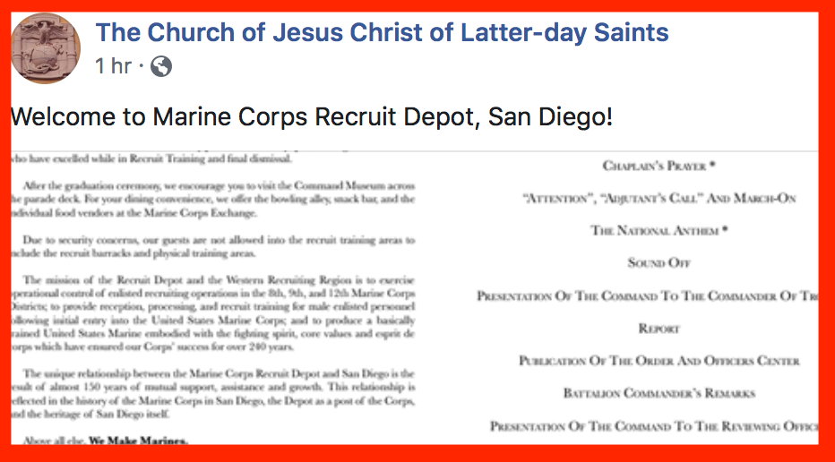 MCRD San Diego’s Facebook suspended after name changed to ‘Church of Jesus Christ of Latter-day Saints’