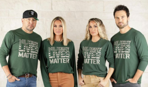 Jason Aldean, wife Brittany model head-scratching “Military Lives Matter” shirts