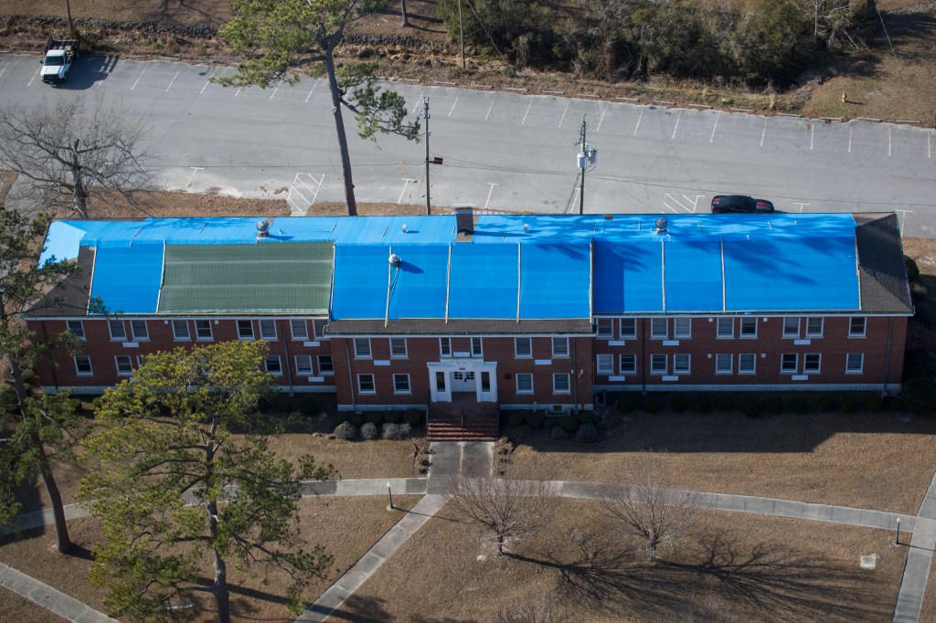 Tarps from Florence are still on roofs of hundreds of buildings at Lejeune, New River as Hurricane Dorian arrives