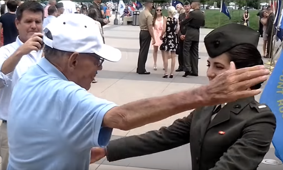 ‘Permission to hug granted’: Second lieutenant gets first salute from her Marine veteran grandfather