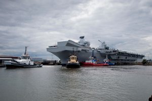 HMS Queen Elizabeth makes an early appearance at its home port