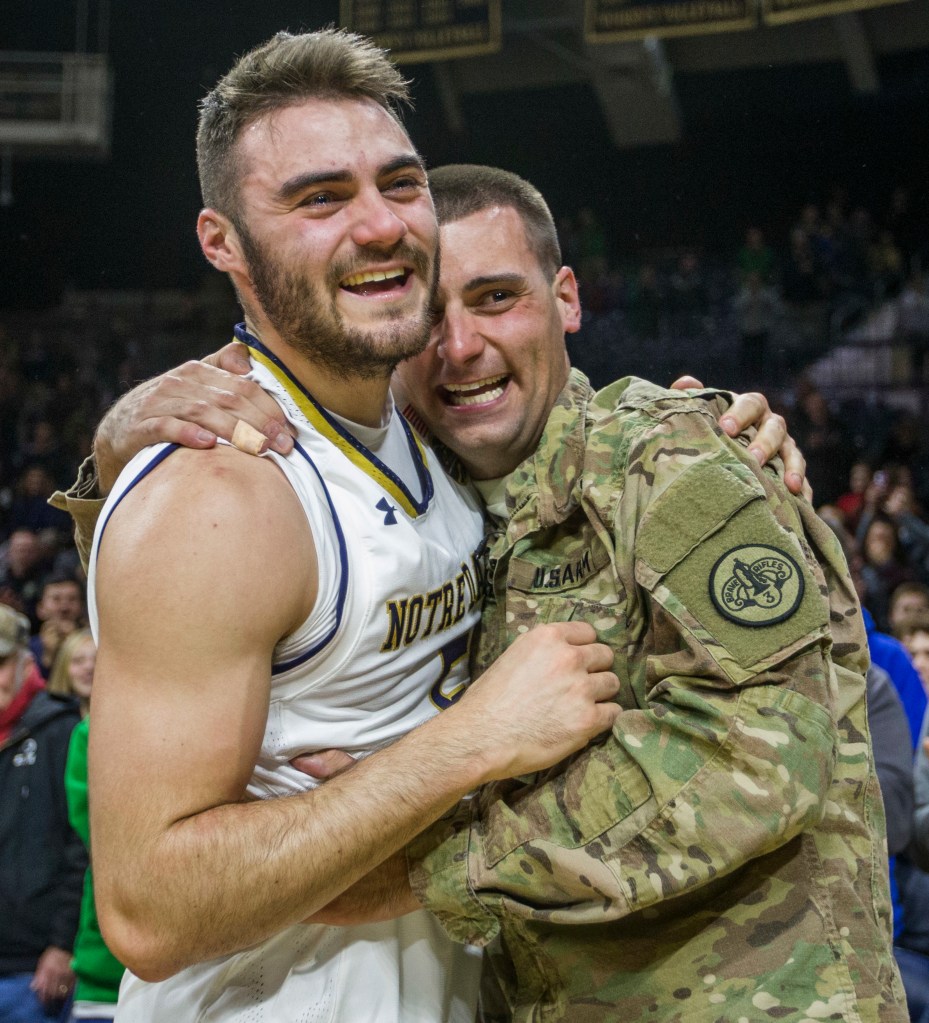 Deployed soldier surprises brother after Notre Dame basketball victory