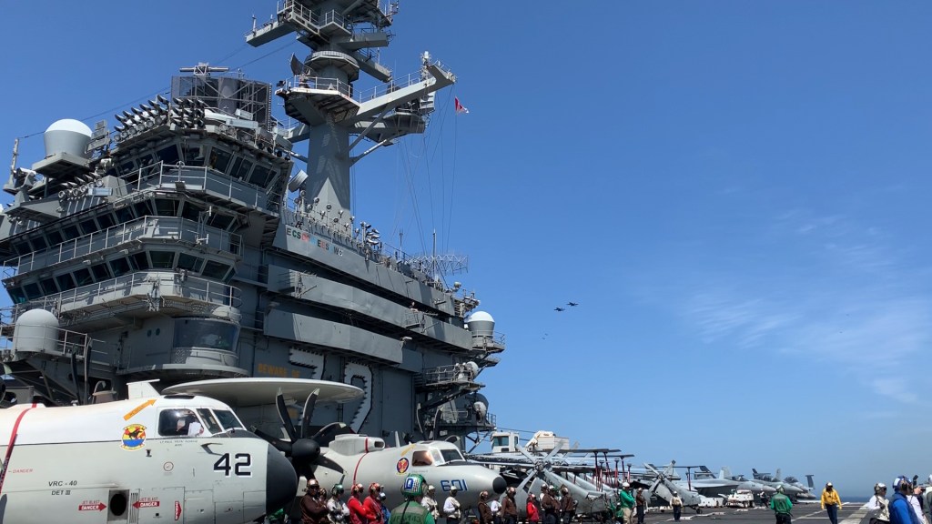 The view from a US Navy carrier in the Mediterranean